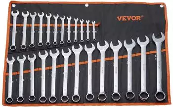 VEVOR Kombischl&uuml;ssel-Satz 25-teilig Kohlenstoffstahl metrisch 6-32mm mit Rolltasche (L0025B)