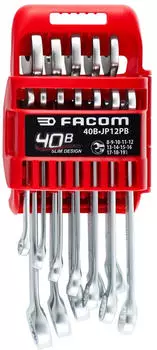 Facom 40B Serie Schlanker Metrischer Kombischl&uuml;sselsatz, 12-teilig, 8-19mm (40B.JP12PB)