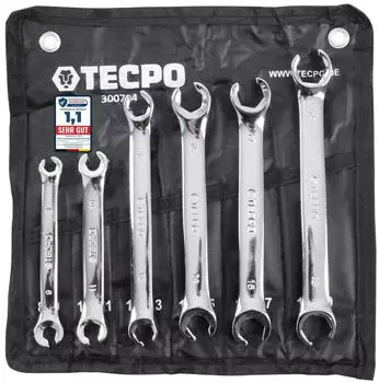 TECPO Bremsleitungsschl&uuml;ssel Offener Doppel-Ringschl&uuml;ssel 8-19mm 6-teilig CV-Stahl (300794)
