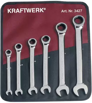 Kraftwerk Gabelring-Ratschenschlüssel-Satz 8-19mm, 6-tlg., Rolltasche (3427)