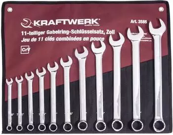 Kraftwerk Ring-Maulschlüssel-Satz INCH 3/8"-1" 11-tlg. in Rolltasche (3585R)