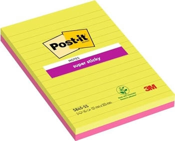 Post-it Liniert Super Sticky Haftnotiz Rechteckig Block 125x200mm Grün und Fuchsia 2er