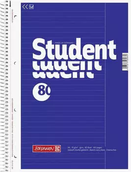 Brunnen Collegeblock Student - A4, Lineatur 25, 80 Blatt, blau