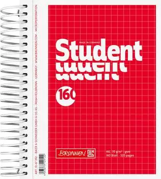 Brunnen Collegeblock Student - A6, kariert, 160 Blatt, rot