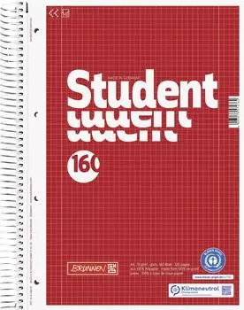 Brunnen Collegeblock Student Recycling - A4, Lineatur 28, 160 Blatt, rot
