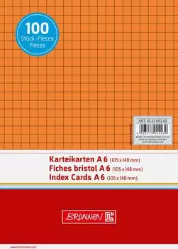 Brunnen Karteikarten - 148×105 mm, A6, 5 mm kariert, orange, 100 Stück