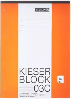 Brunnen KIESER-Block gelocht - A4, Lineatur 3, 50 Blatt, mehrfarbig