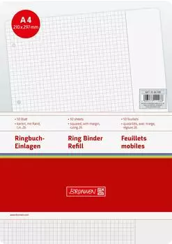 Brunnen Ringbucheinlagen - A4, 5 mm kariert mit Rand, weiß, 50 Blatt