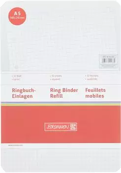 Brunnen Ringbucheinlagen - A5, 5 mm kariert, weiß, 50 Blatt