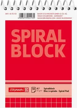 Brunnen Spiralnotizblock - A7, kariert, 50 Blatt, rot
