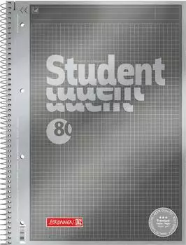 Brunnen Collegeblock Premium Student „Protokoll“ - A4, kariert, 80 Blatt, anthrazit