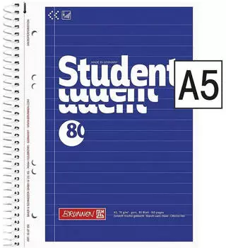 Brunnen Collegeblock Student - A5, Lineatur 4, 80 Blatt, blau