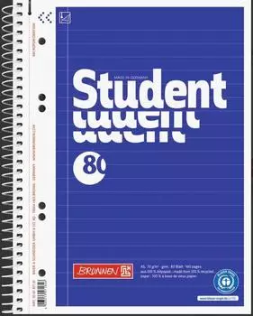 Brunnen Collegeblock Student Recycling - A5, Lineatur 4, 80 Blatt, blau