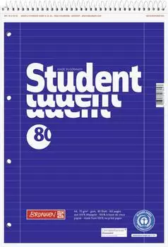 Brunnen Collegeblock Student Recycling Spirale oben - A4, Lineatur 27, 80 Blatt, blau