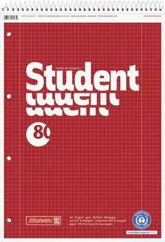 Brunnen Collegeblock Student Recycling Spirale oben - A4, Lineatur 28, 80 Blatt, rot