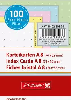Brunnen Karteikarten - 74×52 mm, A8, dotted, sortiert, 100 Stück