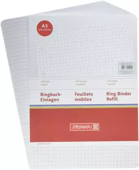 Brunnen Ringbucheinlagen - A5, 5 mm kariert, weiß, 100 Blatt