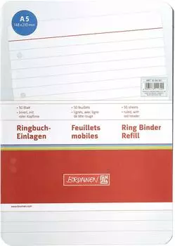 Brunnen Ringbucheinlagen - A5, liniert, weiß, 50 Blatt