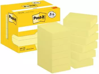 Post-it Haftnotizen Notes, 653-Y12, gelb, 38 x 51mm, selbstklebend, 12x 100 Blatt