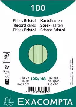 Exacompta Karteikarten A6 liniert, 100 St&uuml;ck, Gr&uuml;n (10849SE)