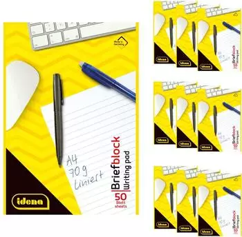 Idena Schreibblock liniert A4, 50 Blatt, 70g/m&sup2;, kopfgeleimt, 10er-Pack (10396-10)