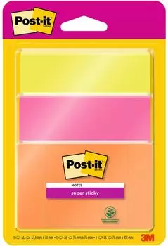 Post-it Super Sticky Notes 76x76mm Neonfarben, 3 Bl&ouml;cke &agrave; 45 Blatt (3432SS3-POG)