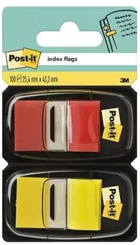 Post-it Index Haftstreifen 25,4x43,2mm rot/gelb, 2x50 Streifen (680-R/Y2)