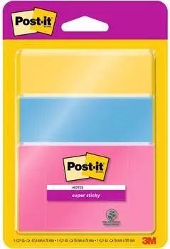 Post-it Super Sticky Notes Sortierte Farben & Gr&ouml;&szlig;en, 3 Bl&ouml;cke x 45 Blatt (3432SS3-BYP)