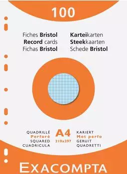 Exacompta Karteikarten DIN A4, kariert, farbig sortiert (13656E)