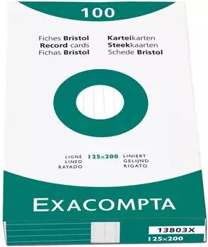 Exacompta Karteikarten liniert, ungelocht, 125x200mm, 100 Stück, weiß (13803X)