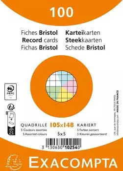 Exacompta Karteikarten kariert 5x5 ungelocht 105x148mm, sortiert, 20x100 (10254E)