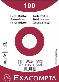 Exacompta Karteikarten A5 dots, weiß, 100 Stück (10er-Pack) (10708E)