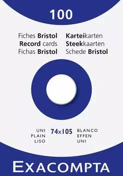 Exacompta Bristol-Karteikarten, unliniert, nicht perforiert, 74x105mm, weiß, 10x100 Stück (13300Bpack)