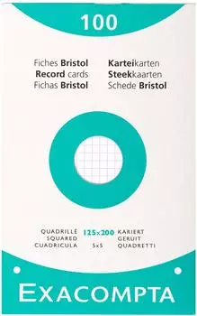 Exacompta Karteikarten Bristol kariert 5x5 perforiert 125x200mm, 12x100 Stück (13603E)