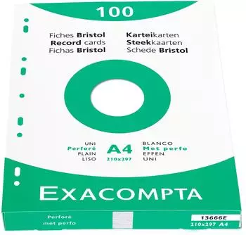 Exacompta Bristol-Karteikarten blanko, gelocht, 210x297mm, weiß, 100 Stück (13666E)