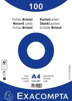 Exacompta Karteikarten blanko, unperforiert, DIN A4, weiß, 10x100 Stück (10506E)