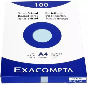 Exacompta Karteikarten DIN A4, blanko, azurblau, 100 Stück (13316E)
