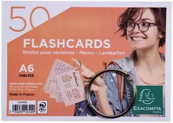 Exacompta Flashcards A6 liniert perforiert mit Ring, farbig sortiert, 19x50 Stück (10340Epack)