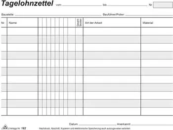 RNK Tagelohnzettel Block A5 quer, selbstdurchschreibend, 3x40 Blatt (182)