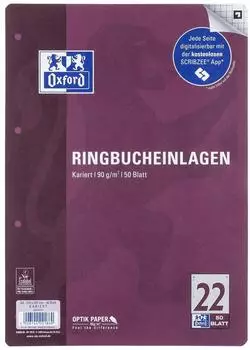 Oxford Ringbucheinlagen A4 kariert, Lineatur 22, 50 Blatt (400131466)