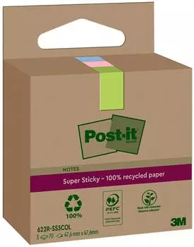 Post-it Super Sticky Recycling Notes 47,6x47,6mm, farbig (7100284577)