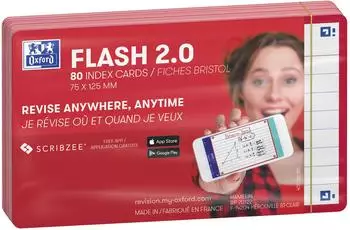Oxford Flash 2.0 Karteikarten A7, liniert, rot, 80 Blatt (400133880)