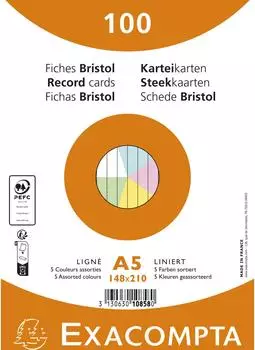 Exacompta Karteikarten A5 liniert, farbig sortiert, 100 St&uuml;ck (10858E)