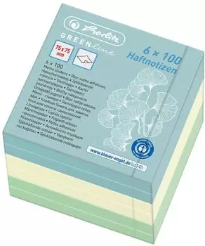 Herlitz Haftnotizblock-W&uuml;rfel GREENline 75x75mm, farbig sortiert, 600 Blatt (50033430)