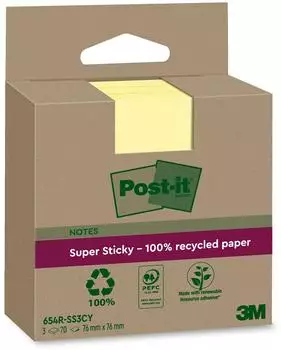 Post-it Super Sticky Recycling Haftnotizen, gelb, 76x76mm, 3x70 Blatt (7100285104)
