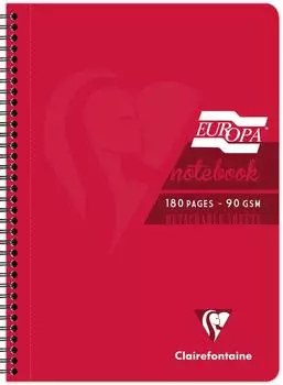 Clairefontaine Europa Glossy Spiralbuch A4, liniert, rot, 5x90 Bl. (5805Z)