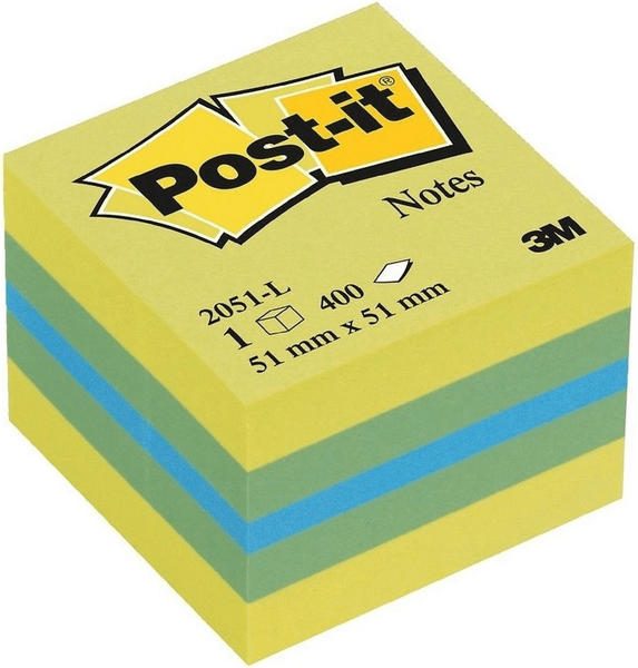 Post-it Haftnotiz Mini-Würfel 51x51mm Zitronengelb Neongrün und Ultrablau