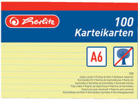 Karteikarten A6 Herlitz 1150614 liniert gelb, 100 St&uuml;ck