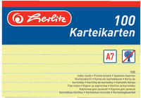 Herlitz 1150713, Herlitz Karteikarten, DIN A7, liniert, gelb aus Papier, 170 g-qm,