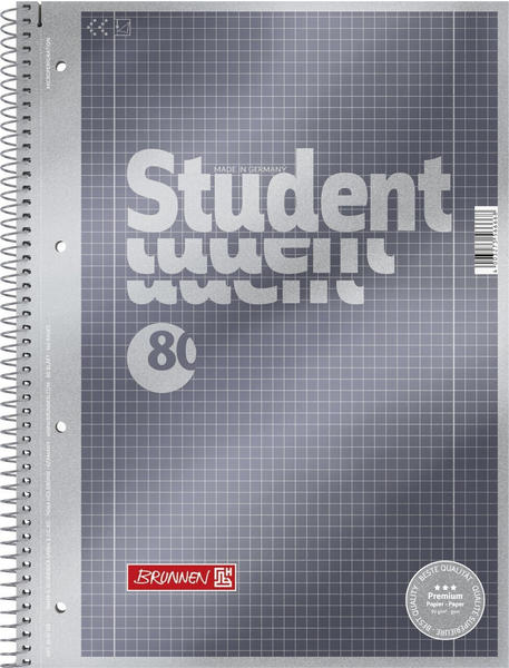 Brunnen Collegeblock Student Premium A4 kariert mit Rand 80 Blatt anthrazit metallic (1067128)